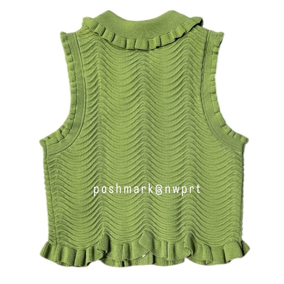 SANDRO 🌻 Lina Knit Ruffle Tank Top Blouse Gold Button Down Olive Green XS 0 1 - Picture 7 of 12